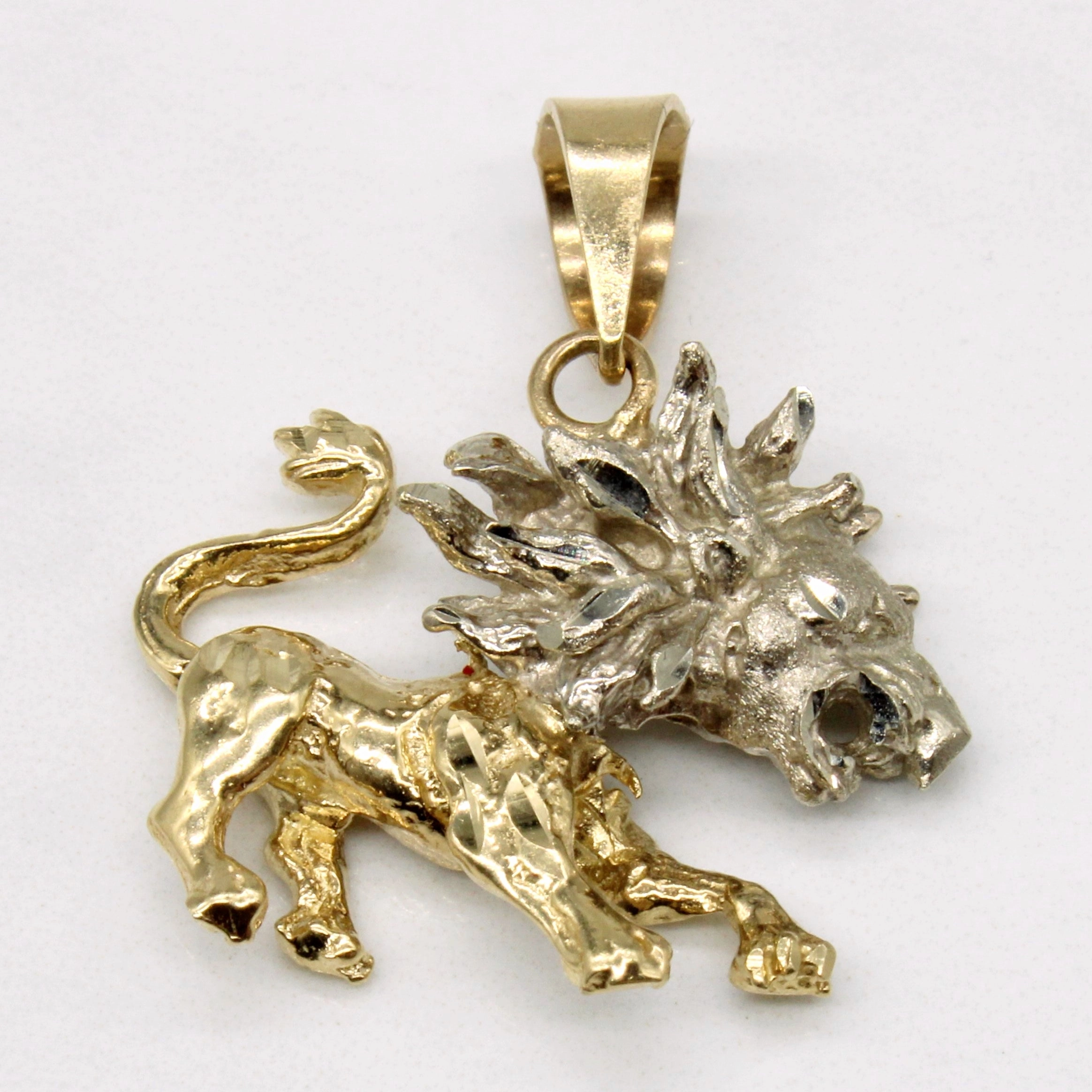 10k Two Tone Gold Lion Charm Romantic Finish