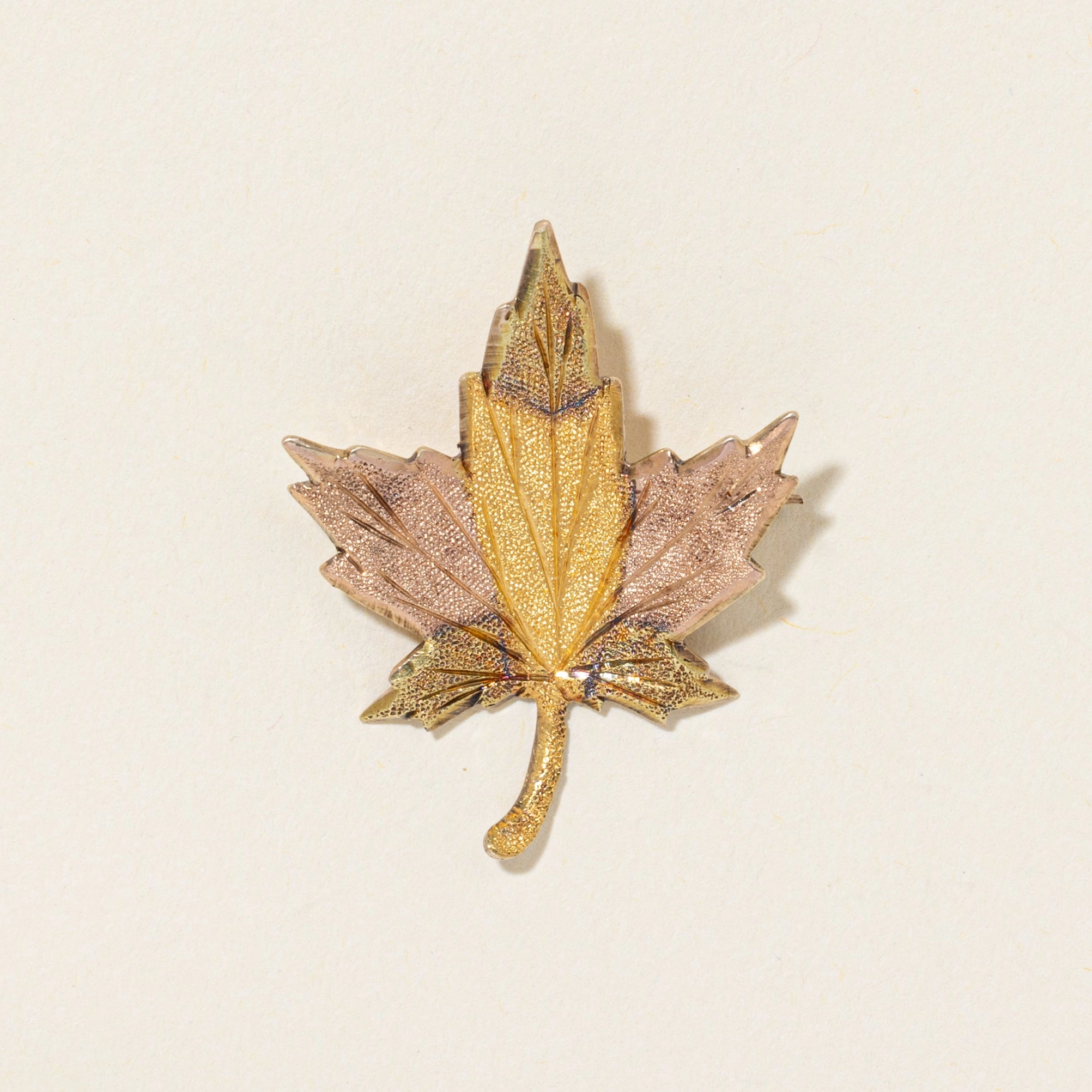 10k Two Tone Gold Textured Maple Leaf Brooch All Day Shiny Details