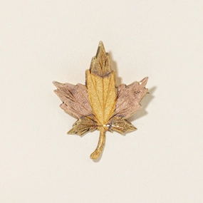 10k Two Tone Gold Textured Maple Leaf Brooch All Day Shiny Details