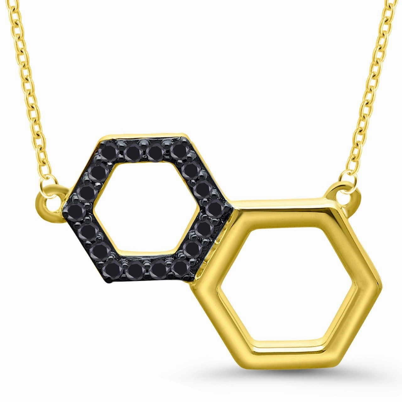 10K Yellow Gold 0.05cttw Black Diamond Honeycomb Necklace Formal Fashion