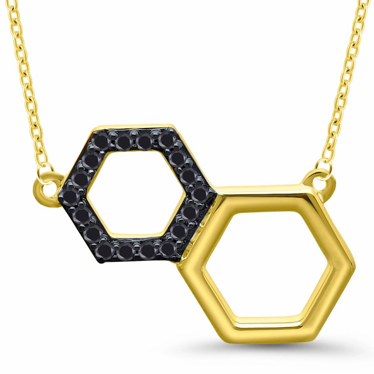Mature Taste 10K Yellow Gold 0.05cttw Black Diamond Honeycomb Necklace