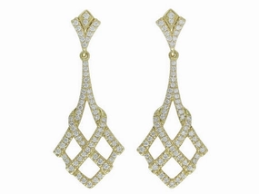 Impeccable Highlight Refined Finish 10K Yellow Gold .50cttw Diamond Art Deco Dangle Earrings