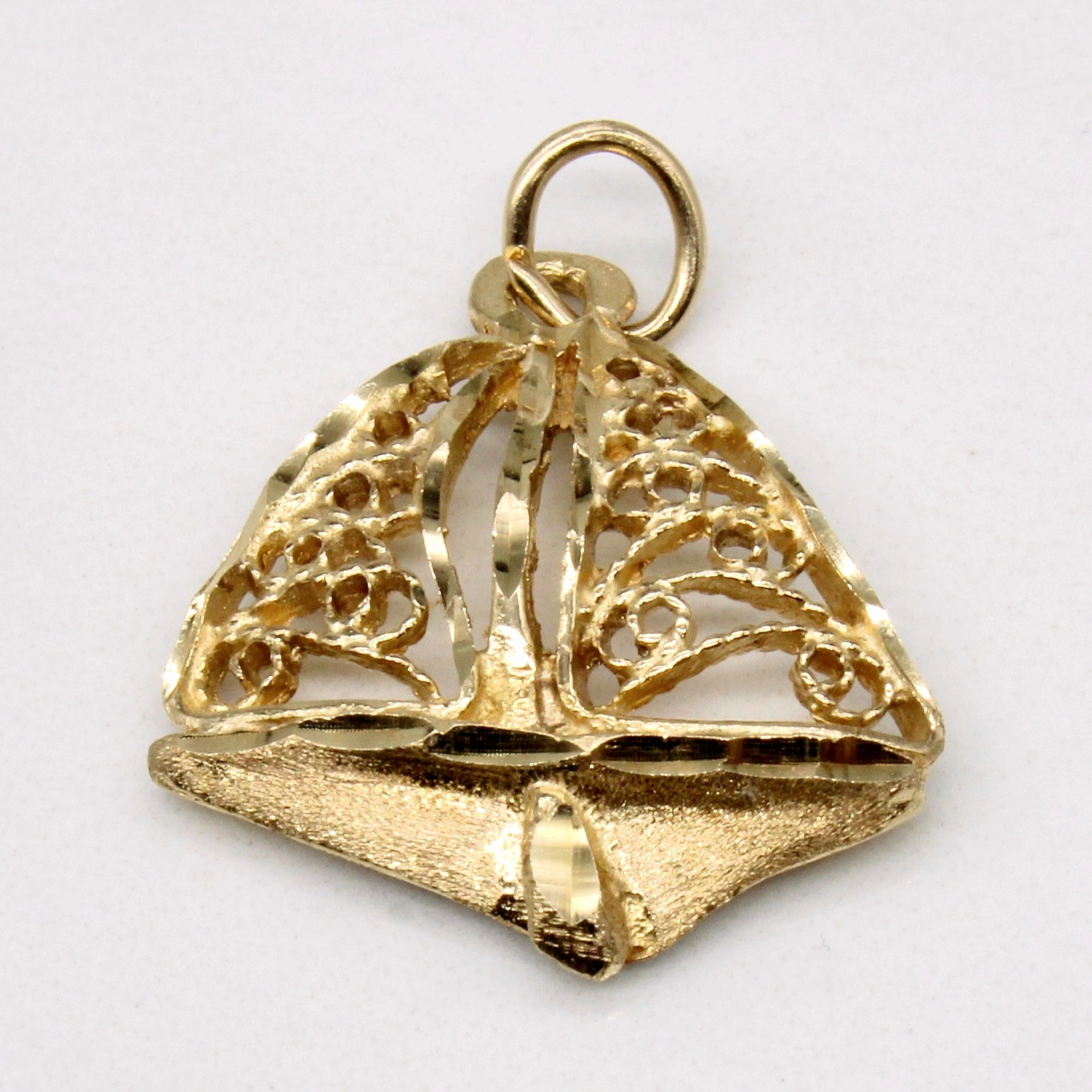 Delicate Pair Shining Accent 10k Yellow Gold Boat Charm