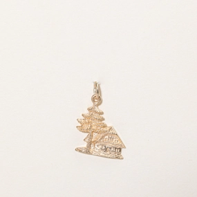 10k Yellow Gold Cabin in the Woods Charm Bold Jewelry Beach Vibes