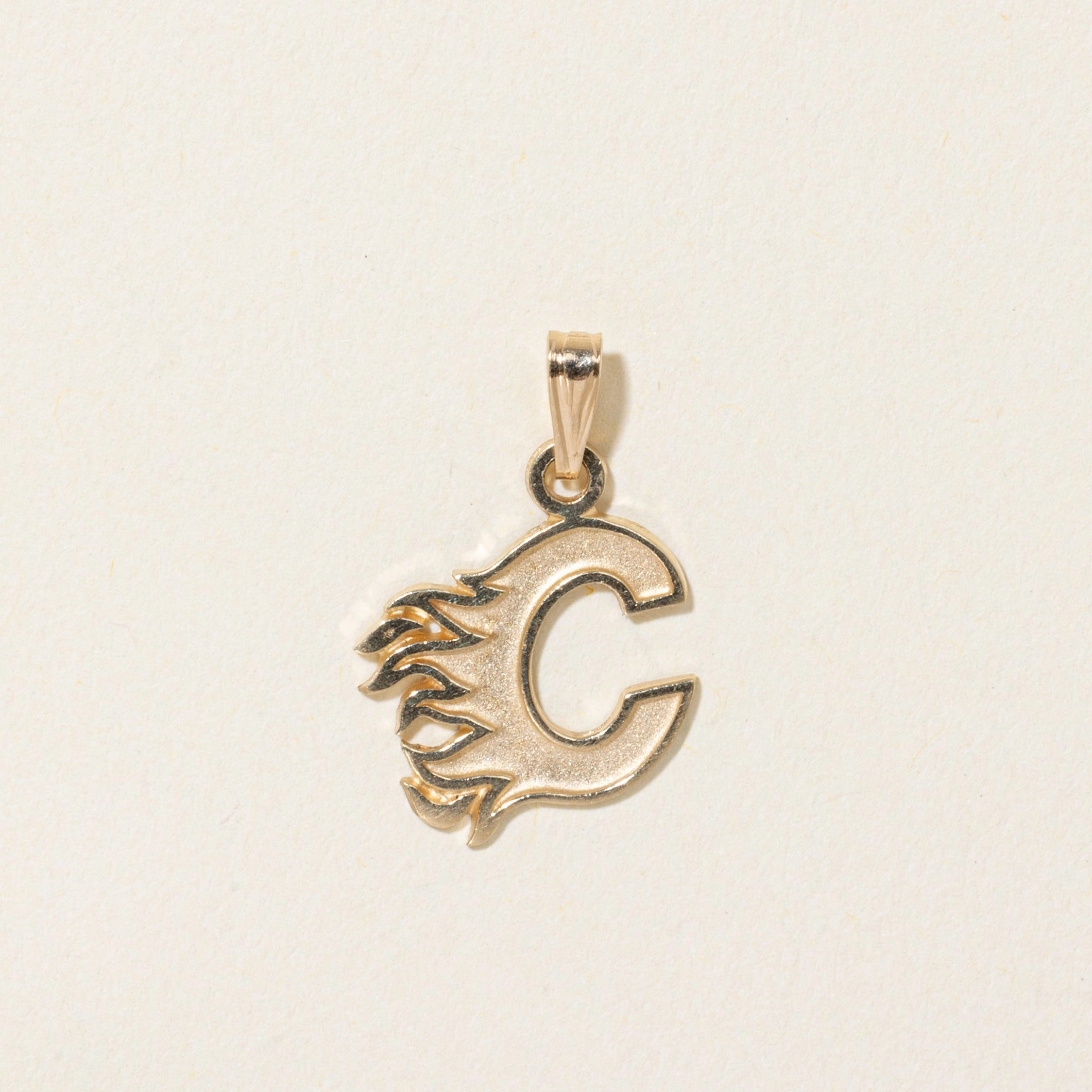 10k Yellow Gold Calgary Flames "C" Charm Elegant Highlight Casual Glow