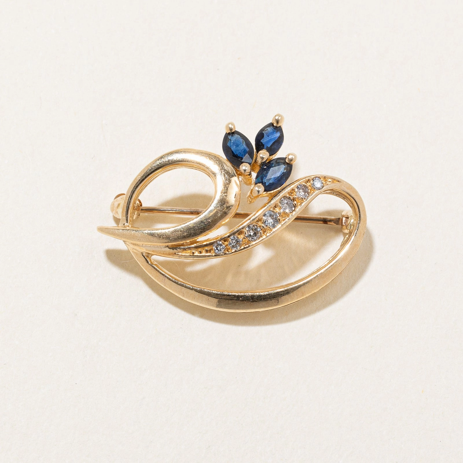 Modern Shine 10K Yellow Gold Sapphire and Diamond Brooch | 0.69ctw, 0.14ctw