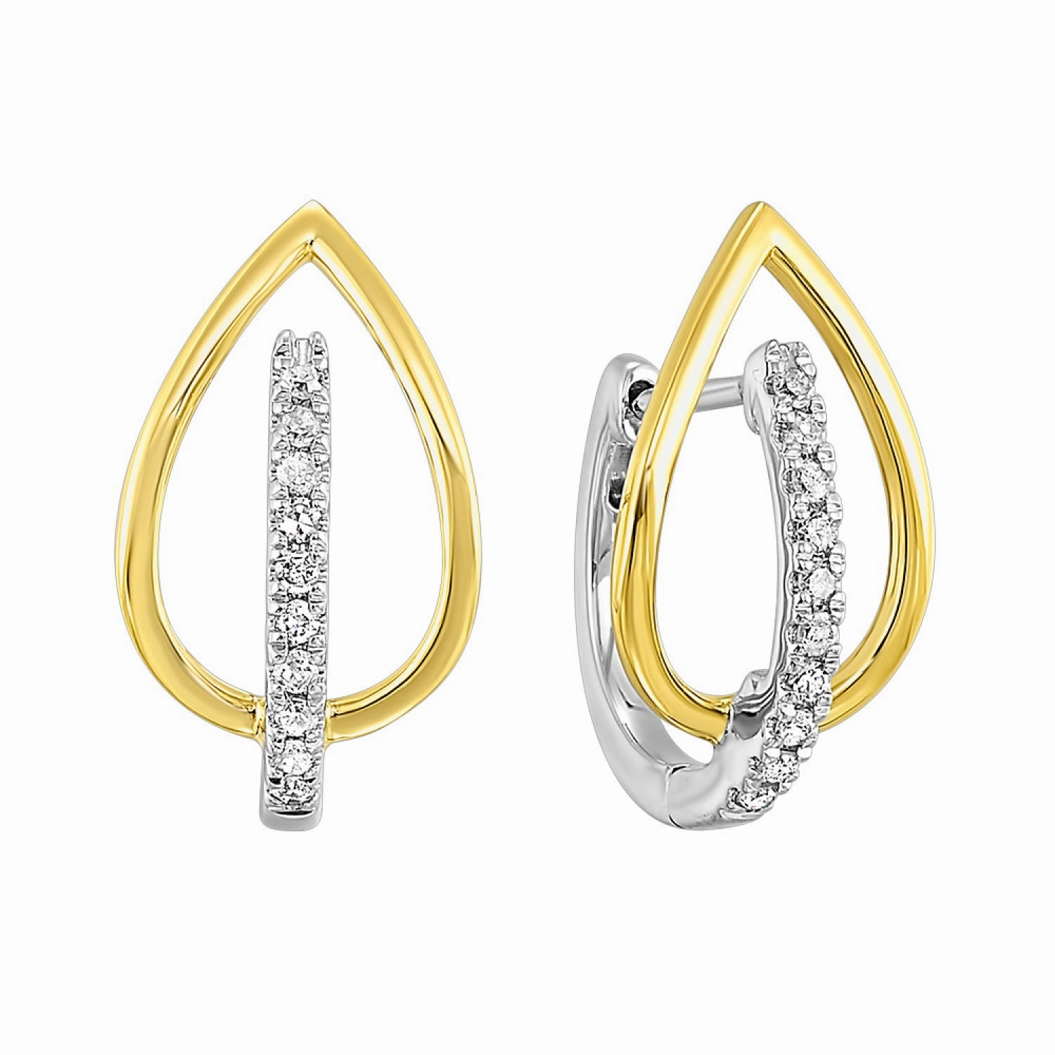 Textile Shine 10K Yellow-White 1/8cttw Diamond Huggie Style Earrings