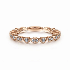 14K Rose Gold Marquise and Round Station Diamond Ring Vibrant Sparkle Fine finishing