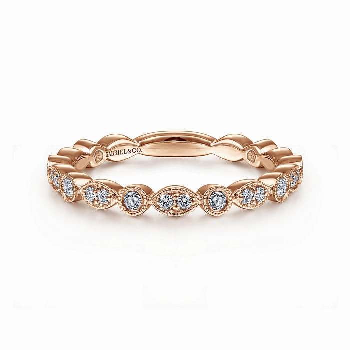 14K Rose Gold Marquise and Round Station Diamond Ring Vibrant Sparkle Fine finishing