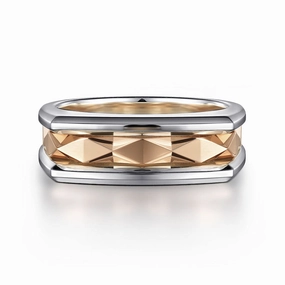 Dainty Detail 14K Rose-White Gold Faceted Ring in High Polished Finish