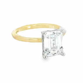 Shining Gem 14K Two Tone Emerald Cut Diamond Engagement Ring with Accent Diamonds
