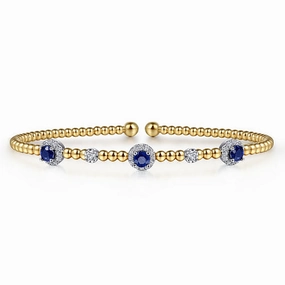 14K Two-Tone Gold Diamond and Sapphire Bujukan Cuff Bracelet Handcrafted Design