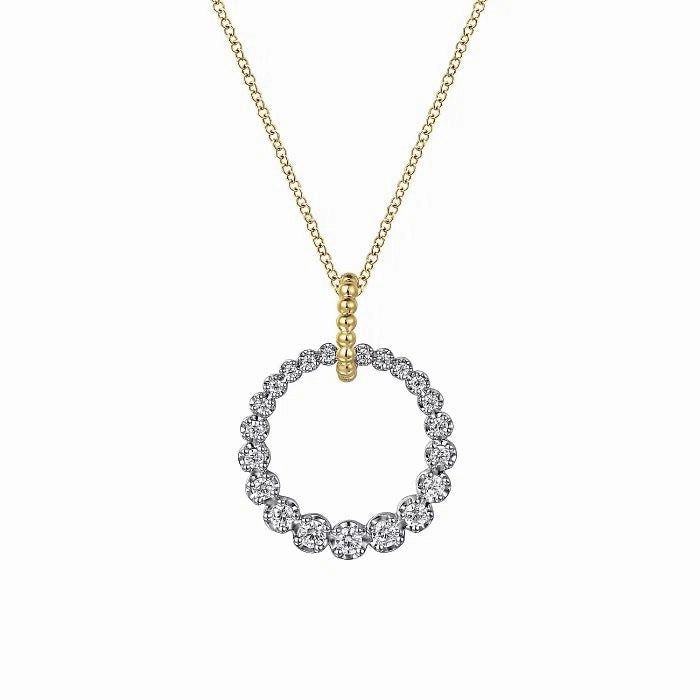 Timeless Shine Shine 14K White & Yellow Gold .52cttw Diamond Bujukan 20mm Drop Necklace on 17.5 Inch Chain