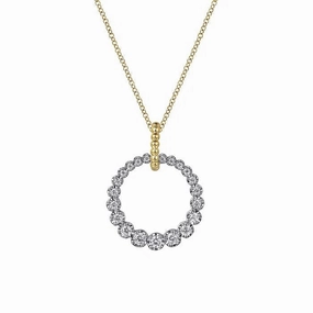 Timeless Shine Shine 14K White & Yellow Gold .52cttw Diamond Bujukan 20mm Drop Necklace on 17.5 Inch Chain
