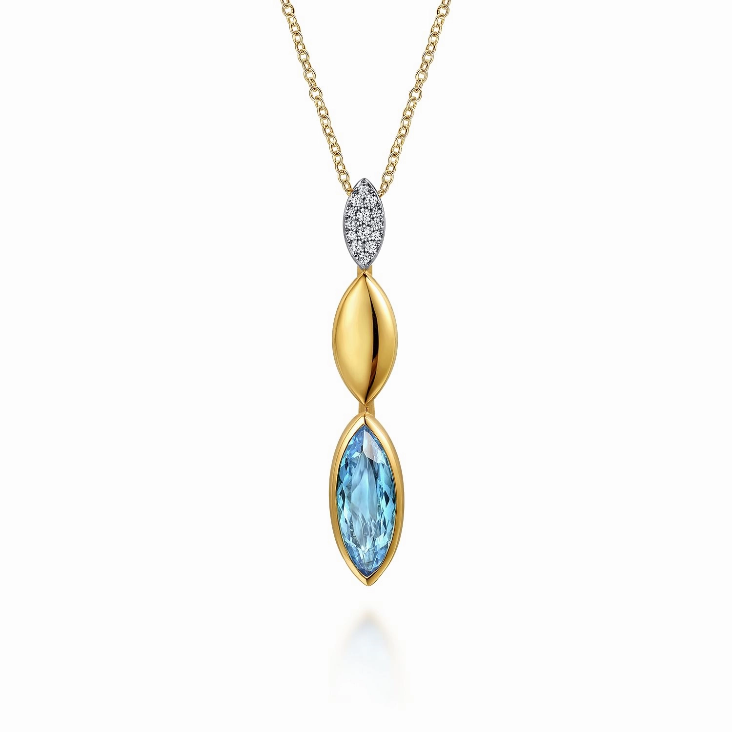 Effortless Charm 14K White & Yellow Gold Diamond and Marquise Blue Topaz Drop Necklace