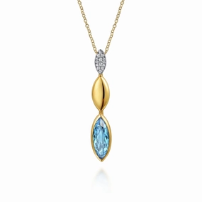 Trendy Fit Exquisite Accent 14K White & Yellow Gold Diamond and Marquise Blue Topaz Drop Necklace