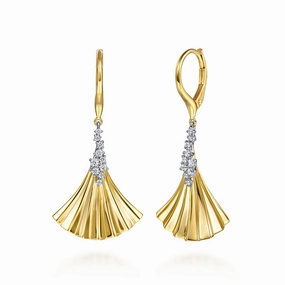 14K White and Yellow Gold Diamond and Diamond-Cut Leverback Drop Earrings Luxurious Style Bold Spark