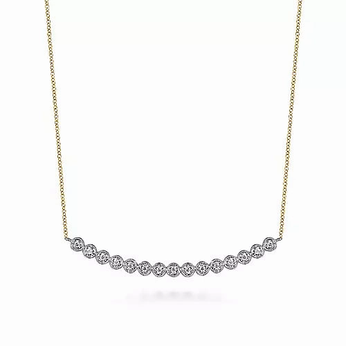 14K White and Yellow Gold Diamond Bar Necklace Classic Sparkle Evening Feature