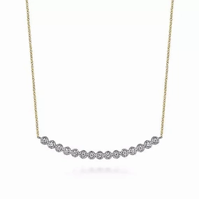 14K White and Yellow Gold Diamond Bar Necklace Classic Sparkle Evening Feature