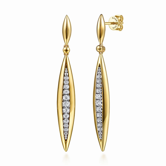 14K White and Yellow Gold Diamond Bullet Stud Drop Earrings Lustrous Glow Handcrafted Form