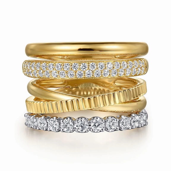 Allure Sparkle 14K White and Yellow Gold Diamond Easy Stackable Ladies Ring