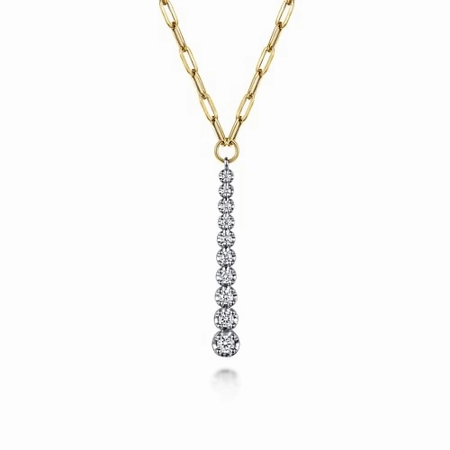 Evening Collection 14K White and Yellow Gold Diamond Vertical Bar Link Necklace