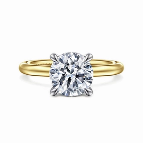 14K White and Yellow Gold Round Solitaire Diamond Engagement Ring Timeless Gift