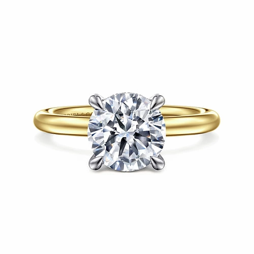 14K White and Yellow Gold Round Solitaire Diamond Engagement Ring Timeless Gift