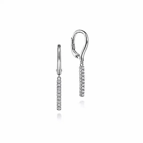 Daywear Style Gifting Light 14K White Gold .11cttw Diamond Bar Drop Earrings with lever backs