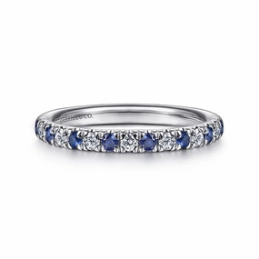 14K White Gold 15 Stone Diamond and Sapphire Anniversary Band Everlasting Appeal