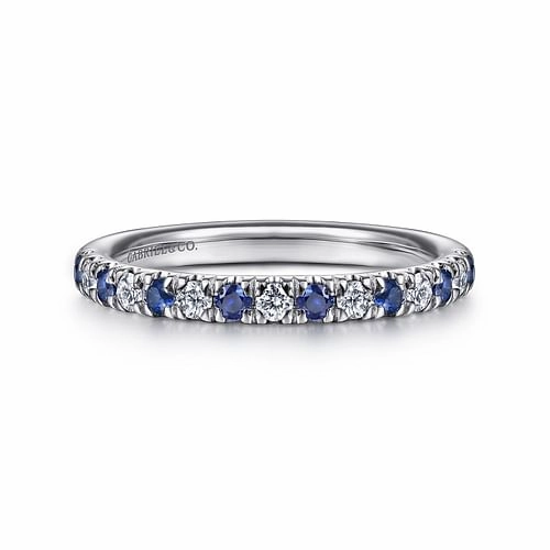 Ocean Breeze 14K White Gold 15 Stone Diamond and Sapphire Anniversary Band