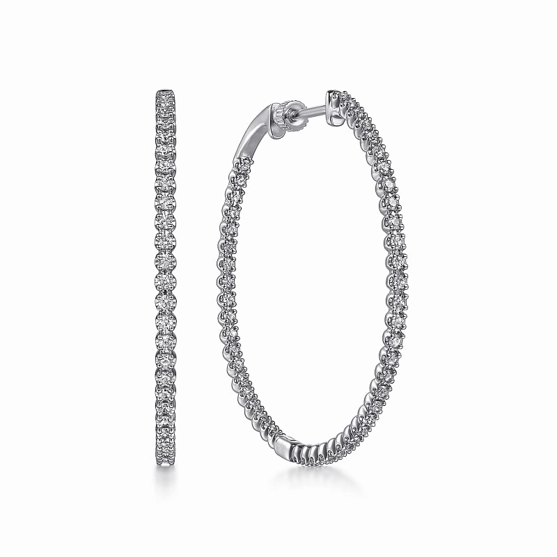 14K White Gold 40mm Diamond Inside Out Hoop Earrings Luxury Shine