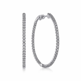 14K White Gold 40mm Diamond Inside Out Hoop Earrings Luxury Shine