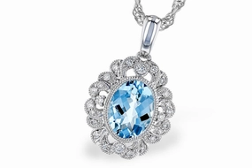 14K White Gold Aquamarine & Diamond Vintage Halo Necklace Premium accessory Custom Present