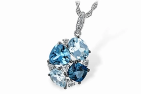 Summer Style 14K White Gold Blue Topaz and Diamond Cluster Necklace.