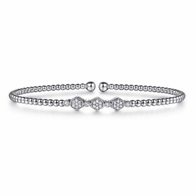 Fashion pieces 14K White Gold Bujukan Bead and Hexagon Cluster Diamond Bangle