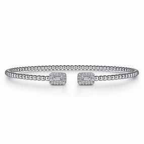 Eye Catcher 14K White Gold Bujukan Open Cuff Bracelet with Diamond Baguettes