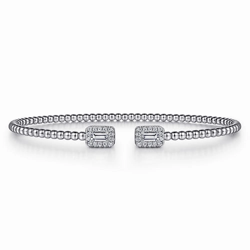 Eye Catcher 14K White Gold Bujukan Open Cuff Bracelet with Diamond Baguettes