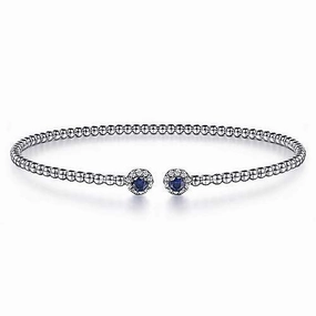 Chic Detail 14K White Gold Bujukan Sapphire and Diamond Cuff Bangle