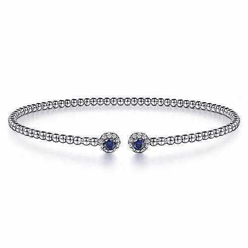 Chic Detail 14K White Gold Bujukan Sapphire and Diamond Cuff Bangle