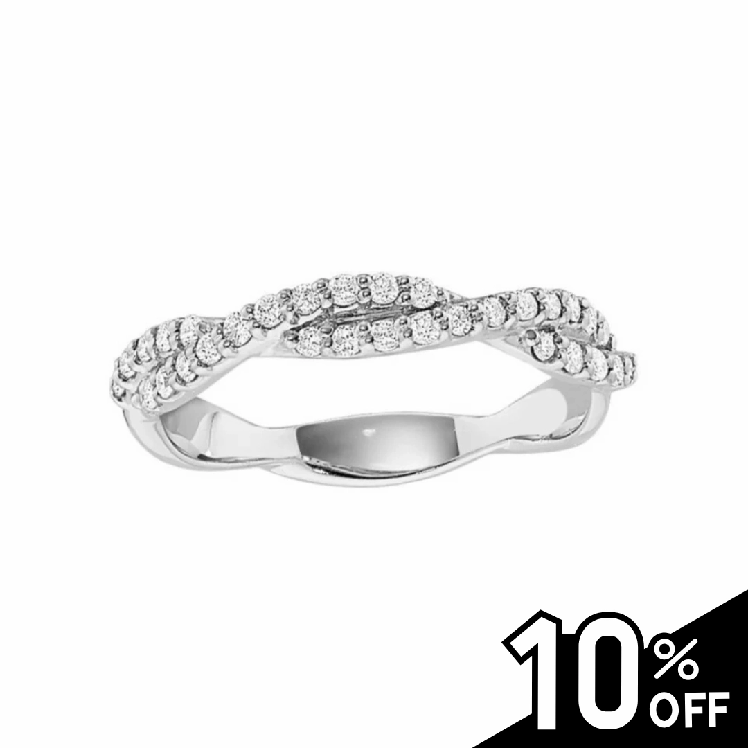 14K White Gold Common Prong Twisted Crisscross Diamond Band Elegant Radiance Shiny Features