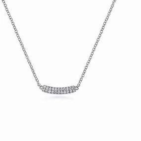 14K White Gold Curved .11cttw Pave Diamond Bar Necklace Quiet Luxury Charming Shine
