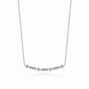 14K White Gold Curved Geometric Diamond Bar Necklace Stylish Vibe
