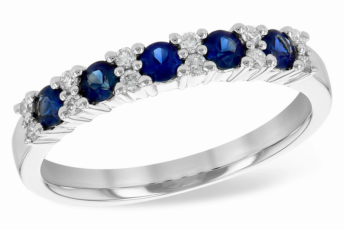 14K White Gold Diamond & Blue Sapphire Anniversary Band Economical Article Budget Art