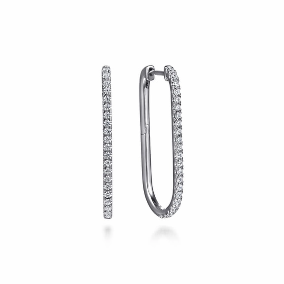 Lustrous Sparkle Effortless Detail 14K White Gold Diamond Classic Elongated Oval Hoop Earrings
