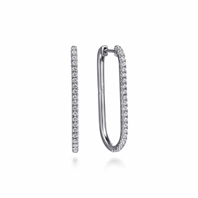 Lustrous Sparkle Effortless Detail 14K White Gold Diamond Classic Elongated Oval Hoop Earrings