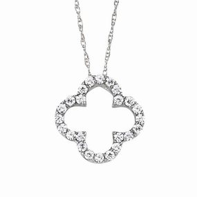 14K White Gold Diamond Encrusted Quatrefoil Cross Pendant Bright Mood