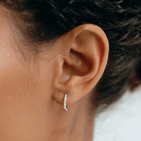 14k White Gold Diamond Huggie Earring - Susanna (Single) Rich Shine Subdued Sparkle