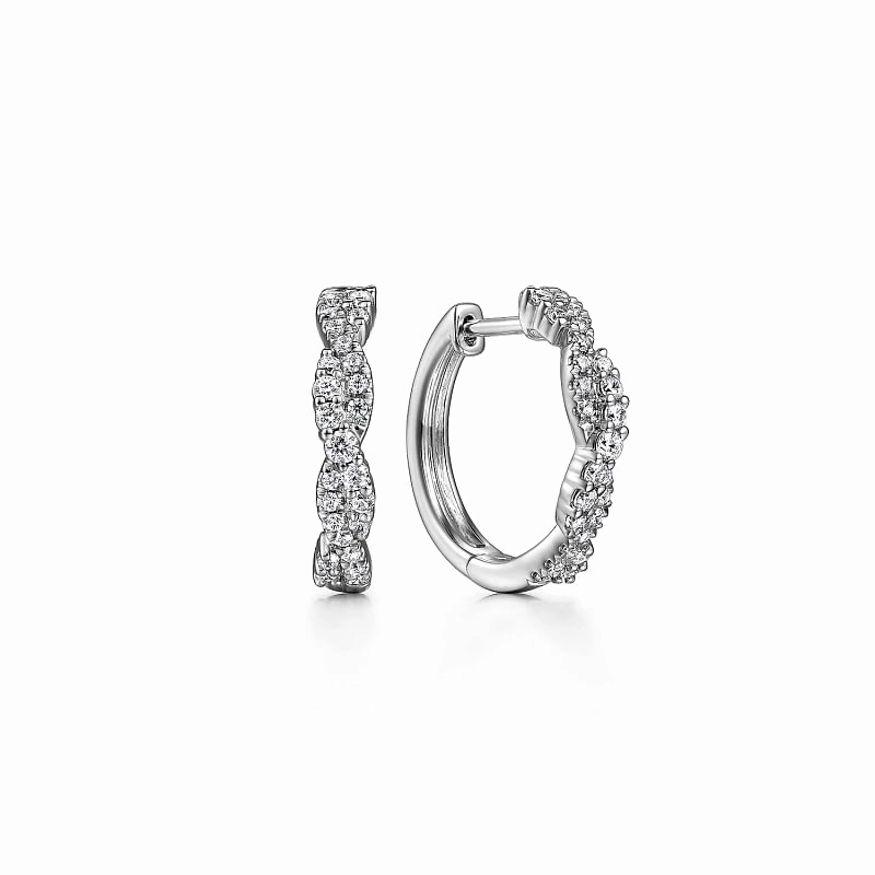 14K White Gold Diamond Intricate Hoop Earrings Cool Spark Elegant Outline