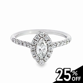 14K White Gold Diamond Marquise Halo Engagement Ring Unique Shine